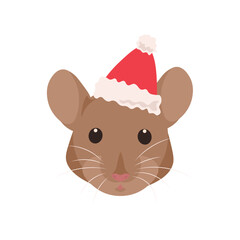 Funny mouse in Santa hat on white background