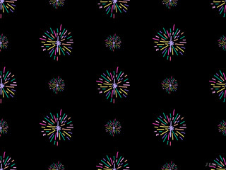 Fireworks cartoon character seamless pattern on black background