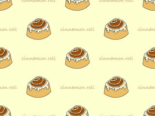 Cinnamon Roll cartoon character seamless pattern on yellow background