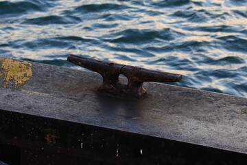 Close-up of a dock cleat for boat tie off

