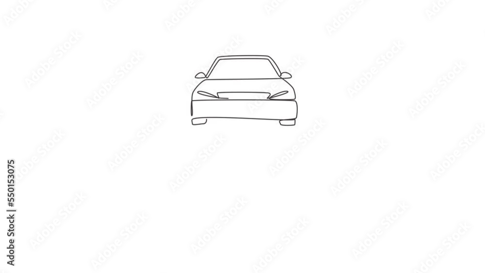 Poster self drawing animation of single line draw car shaped car key. keyring, remote control key in vehicl