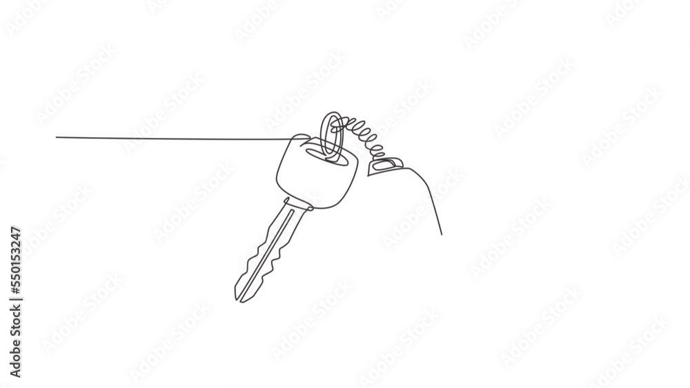 Poster animated self drawing of continuous line draw car keys black color isolated on white background. set