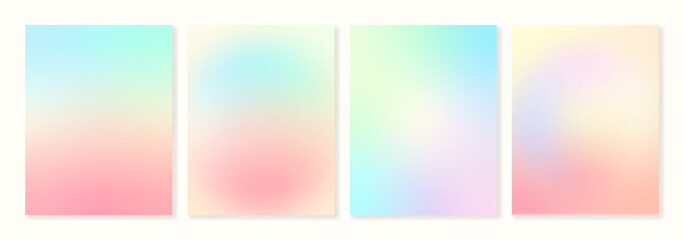 Set of 4 universal gradient backgrounds in light pastel colors. For brochures, booklets, catalogues, posters, branding, social media and other projects. For web and print.