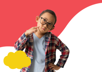 Poster flyer brochure cover design layout template, Asian child girl finger thinking ideas concept in A4 Size