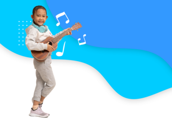 Poster flyer brochure cover layout design template in A4 Size, Happy Asian child girl play ukulele