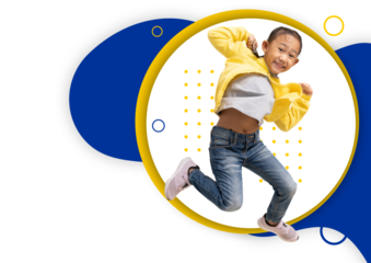 Poster flyer brochure cover layout design in A4 Size, Funny Asian child girl jumping