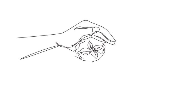 Self drawing animation of single line draw tree growing up and planting on land. Hands kids team work protecting and reduce global warming earth, top view. Continuous line draw. Full length animated