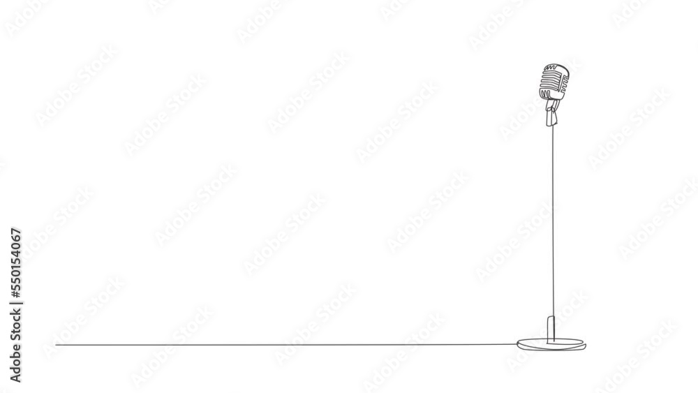 Aufkleber animated self drawing of single continuous line draw vintage microphone isolated on white background