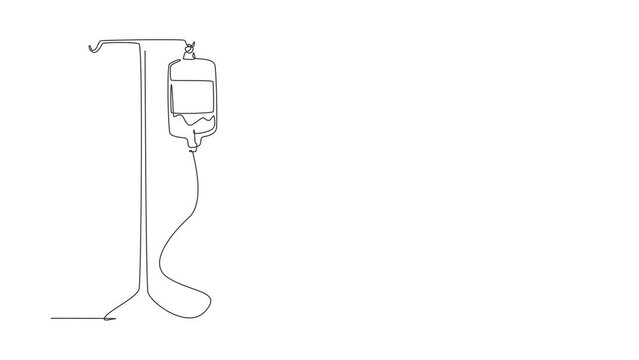 Animated self drawing of continuous one line draw blood bag vector icon, IV bag in trendy flat style. Infuse icon. Blood bag. Medicine, clinic and health care symbol. Full length single line animation