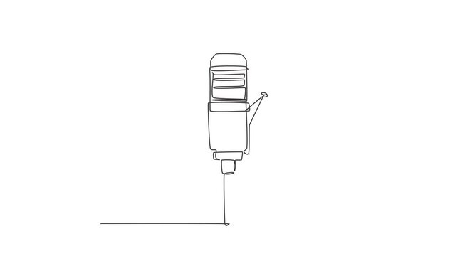 Animated self drawing of single continuous line draw professional studio microphone. Sound recording equipment concept. Condenser mic for studio recording voice. Full length one line animation