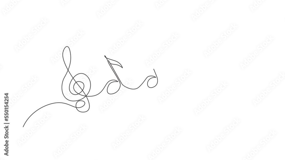 Aufkleber animated self drawing of continuous line draw music note background, notes illustration. outline ske