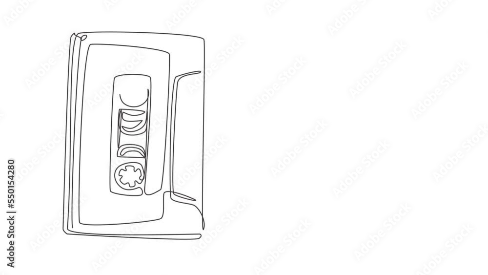 Poster animated self drawing of continuous line draw illustration of tape spelling the word. mix tape easy 