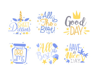 Motivational and Greeting Quote and Inscription as Inspiration Typography Vector Set