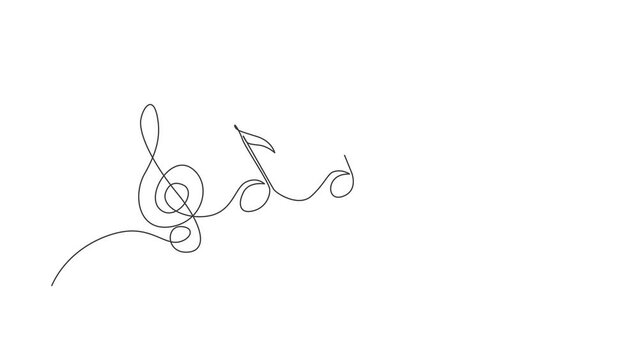 Animated self drawing of continuous line draw music note background, notes illustration. Outline sketch of sound. Scribble hand drawn doodle sketch minimalism style. Full length single line animation