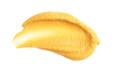 Tasty mustard isolated on white, top view. Spicy sauce