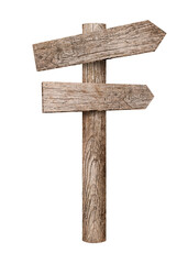 Empty wooden road sign isolated on white