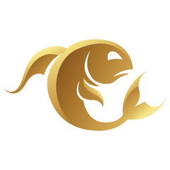 Golden Zodiac Sign Pisces on a White Background