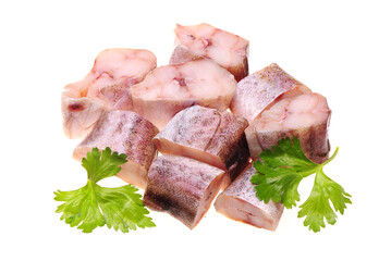 Raw cod on white background