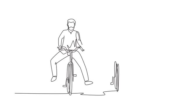 Animated self drawing of continuous line draw Arabian couple riding on bicycle. Romantic teenage couple ride bike. Young man and woman in love. Happy married couple. Full length single line animation