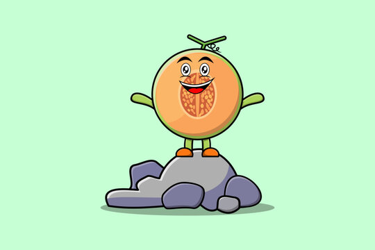 recommend clip art: Cute cartoon Melon character standing in stone vector illustration cartoon style