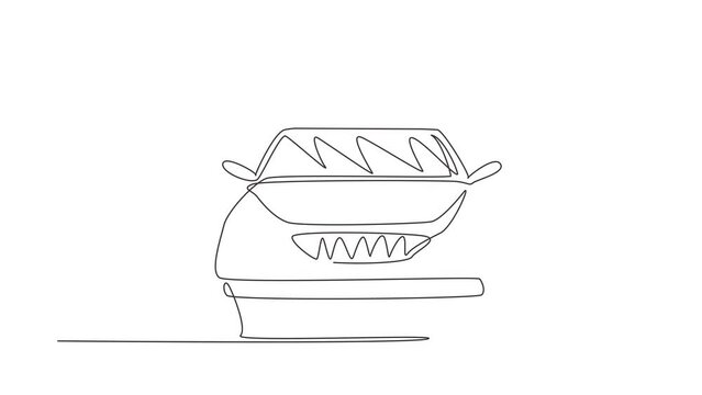 Animated self drawing of continuous line draw elegant sedan car. Beautiful sports car men favorite. Cars with reliable speed for drive. Rider transportation concept. Full length single line animation
