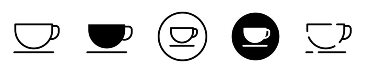 Conjunto de iconos de taza. Recipiente para bebida caliente. Te, café, chocolate, café con leche. Concepto de cafetería. Ilustración vectorial - obrazy, fototapety, plakaty