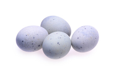 preserved duck eggs on white background
