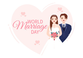 World Marriage Day on February 12 with Love Symbol to Emphasize the Beauty and Loyalty of a Partner in Flat Cartoon Hand Drawn Templates Illustration