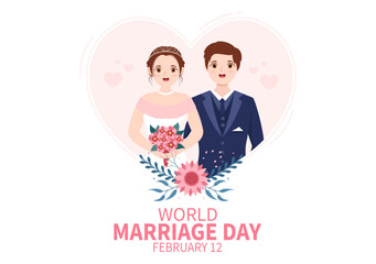 World Marriage Day on February 12 with Love Symbol to Emphasize the Beauty and Loyalty of a Partner in Flat Cartoon Hand Drawn Templates Illustration