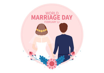 World Marriage Day on February 12 with Love Symbol to Emphasize the Beauty and Loyalty of a Partner in Flat Cartoon Hand Drawn Templates Illustration