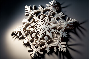 Paper Snowflake, Cut and Folded Kirigami, Dramatic Lighting