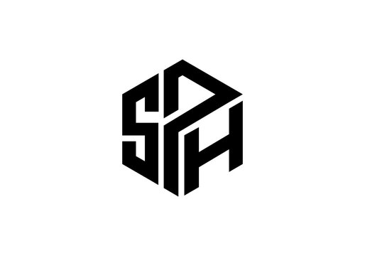 SPH initial letter logo cube shape initial company icon business logo background illustration