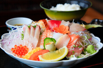 sashimi set meal, close up