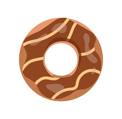 Glazed doughnut icon. Sweetness in chocolate icing. Promotional graphic element for website. Sweetness, harmful, but tasty flour products. Bakery and cafe menu. Cartoon flat vector illustration