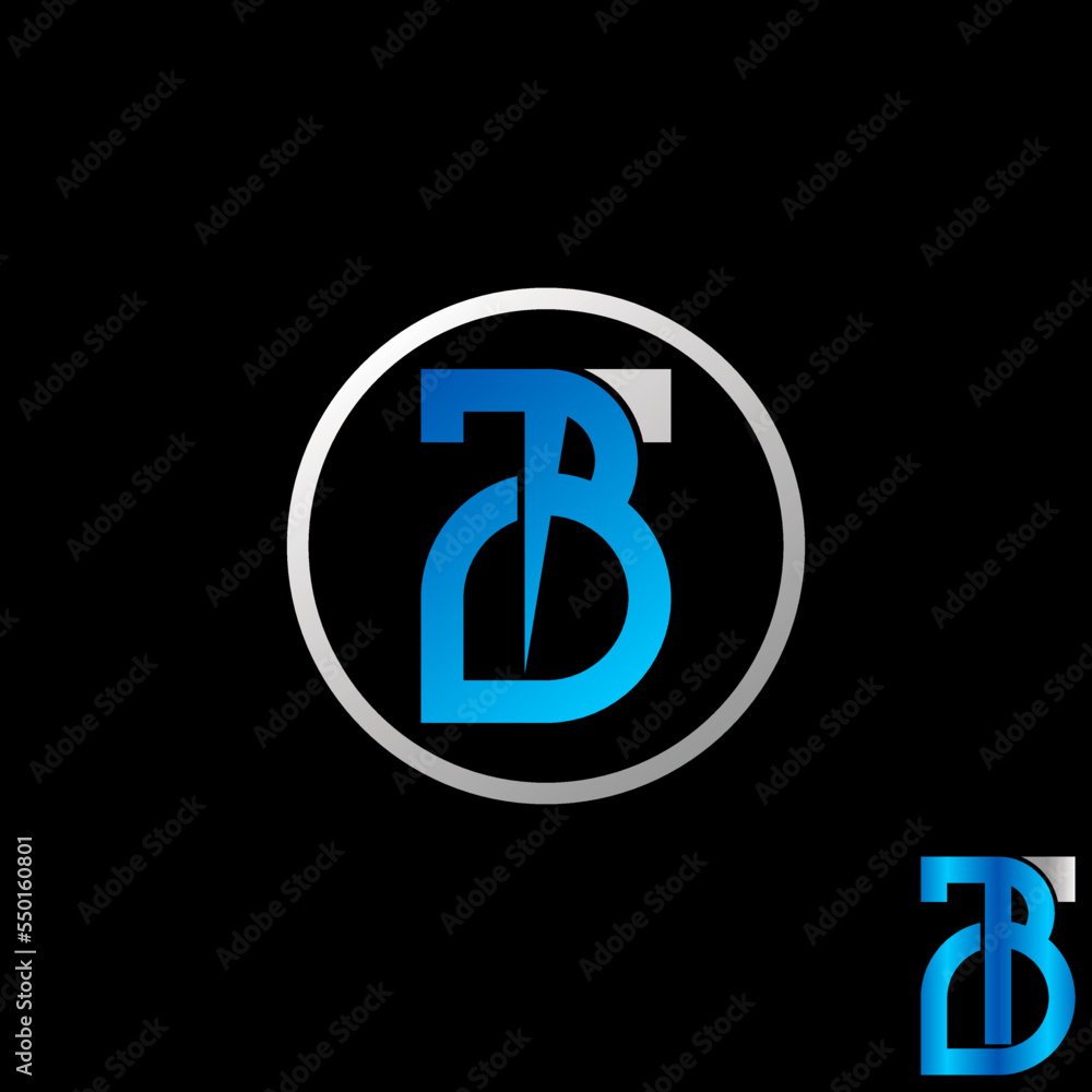 Poster unique letter or word tb sans serif cut and merge connect font on top down side image graphic icon l