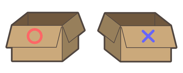 まるばつが書かれたダンボール箱のイラストセット2