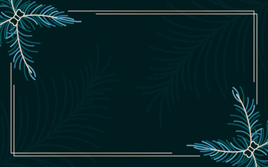 Christmas tree branch gold label banner blank template postcard flat. Dark evergreen forest festive rich background greeting holiday corporate card invitation abstract frame web event new year vector