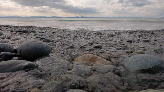 West Coast Vancouver Island Shore 4K UHD. Crashing surf at French Beach Park near Sooke BC. 4K UHD.
