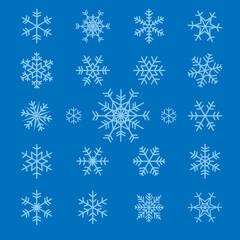 Grupo copos de nieve con fondo azul