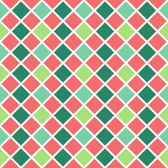 Christmas seamless pattern. New year texture. Abstract, geometric ornament print with red, green and white triangles. Vector illustration. Holiday festive background.