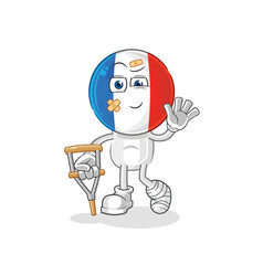 france sick with limping stick. cartoon mascot vector