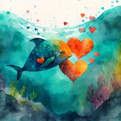 Fotobehang Illustration of Valentine's Day Fish © Carl & Heidi