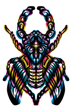 Colorful beauty oryctes rhinoceros beetle insect symmetrical design
