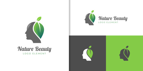 feminine luxury and nature Beauty woman with leaf hair salon gradient logo. nature cosmetic, skin care business logo
