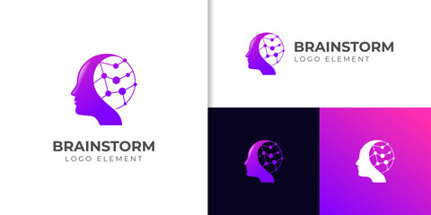 Human technology or human digital, pixel head tech icon symbol, robot tech science logo design