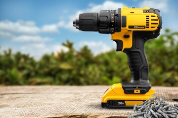 Classic construction drill on the desk outdoor