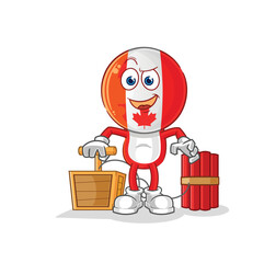canada holding dynamite detonator. cartoon mascot vector