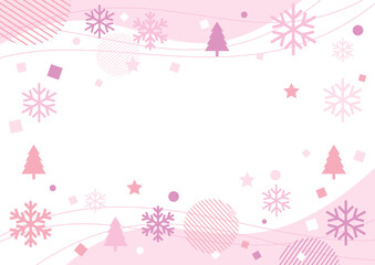 雪の結晶と幾何学図形のかわいい冬の背景フレーム