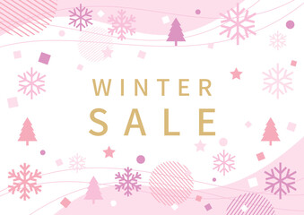 雪の結晶と幾何学図形のかわいい冬の背景フレーム