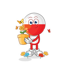 Obraz premium poland with a flower pot. character vector